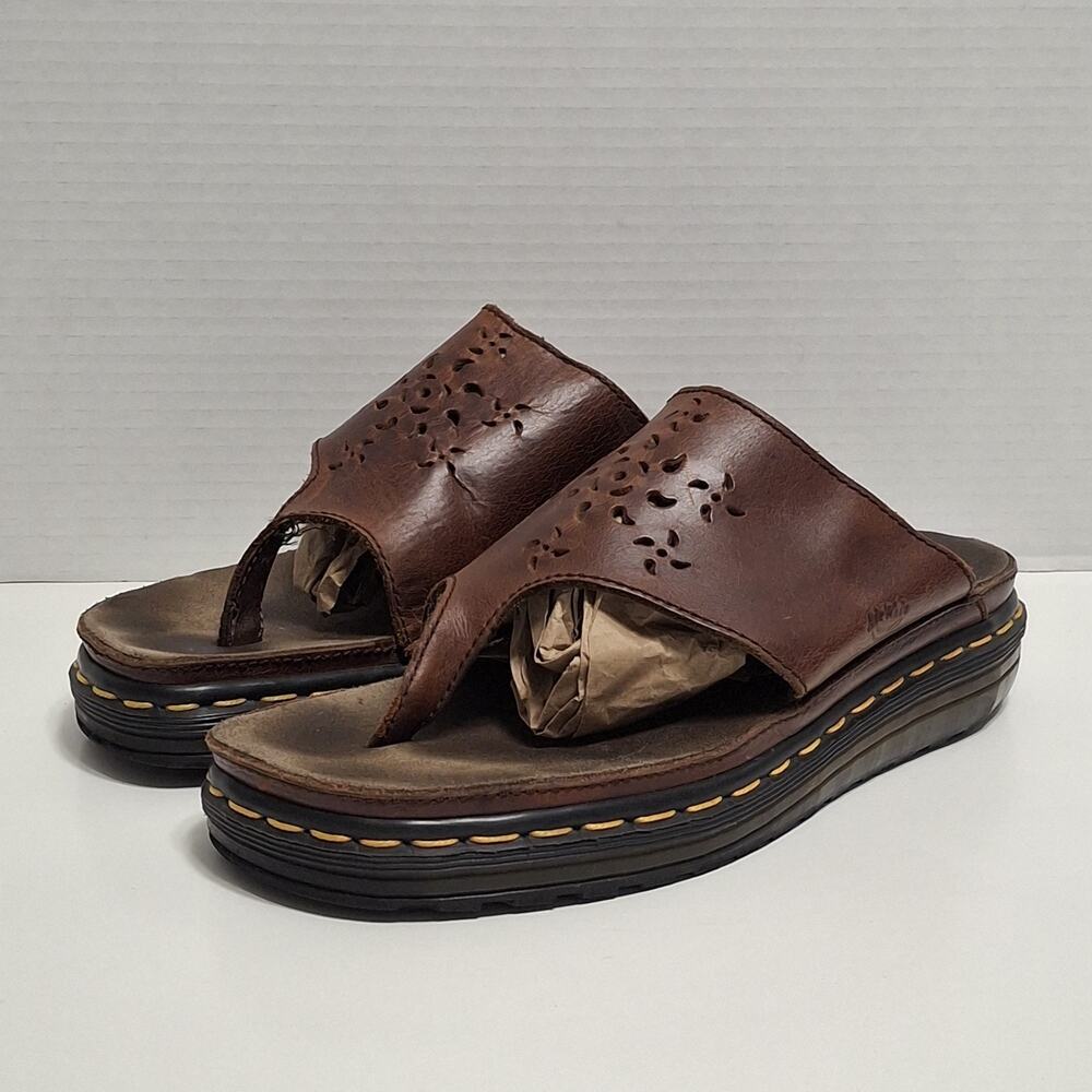 Dr. Martens AirWare Brown Thong Sandals w/ Floral Cutout Made in England US 8